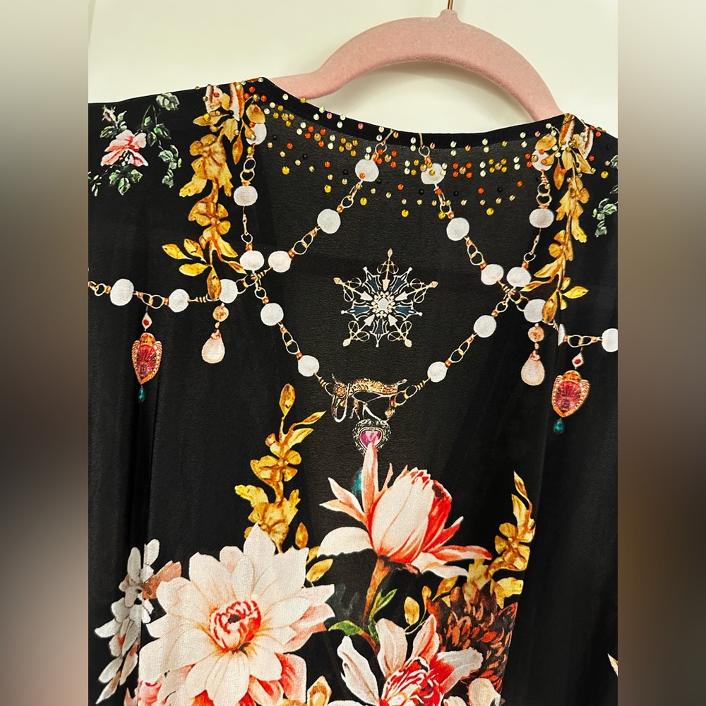 Chic Black Floral Long Sleeve Silk Dress - Picture 10 of 15
